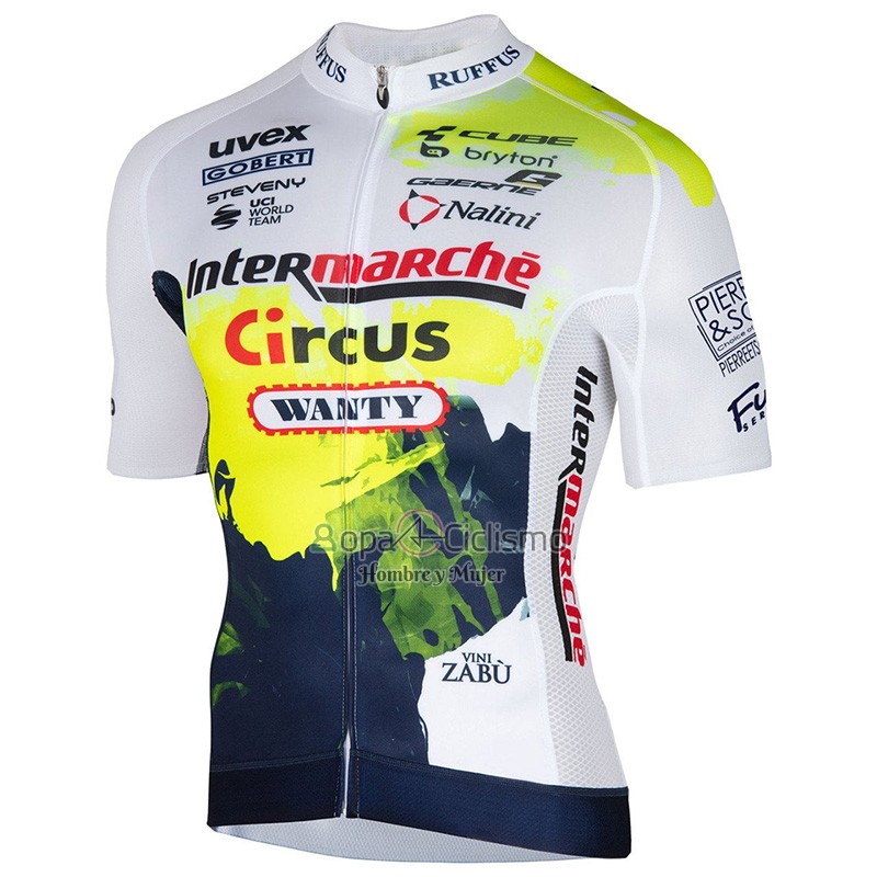 Intermarche Circus Wanty Ropa Ciclismo Culotte Corto 2023 Mangas Cortas Blanco AMarillo